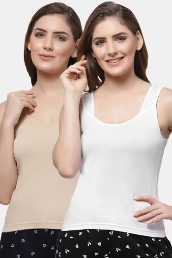 Buy Floret Cotton Camisole (Pack of 2) - White Skin